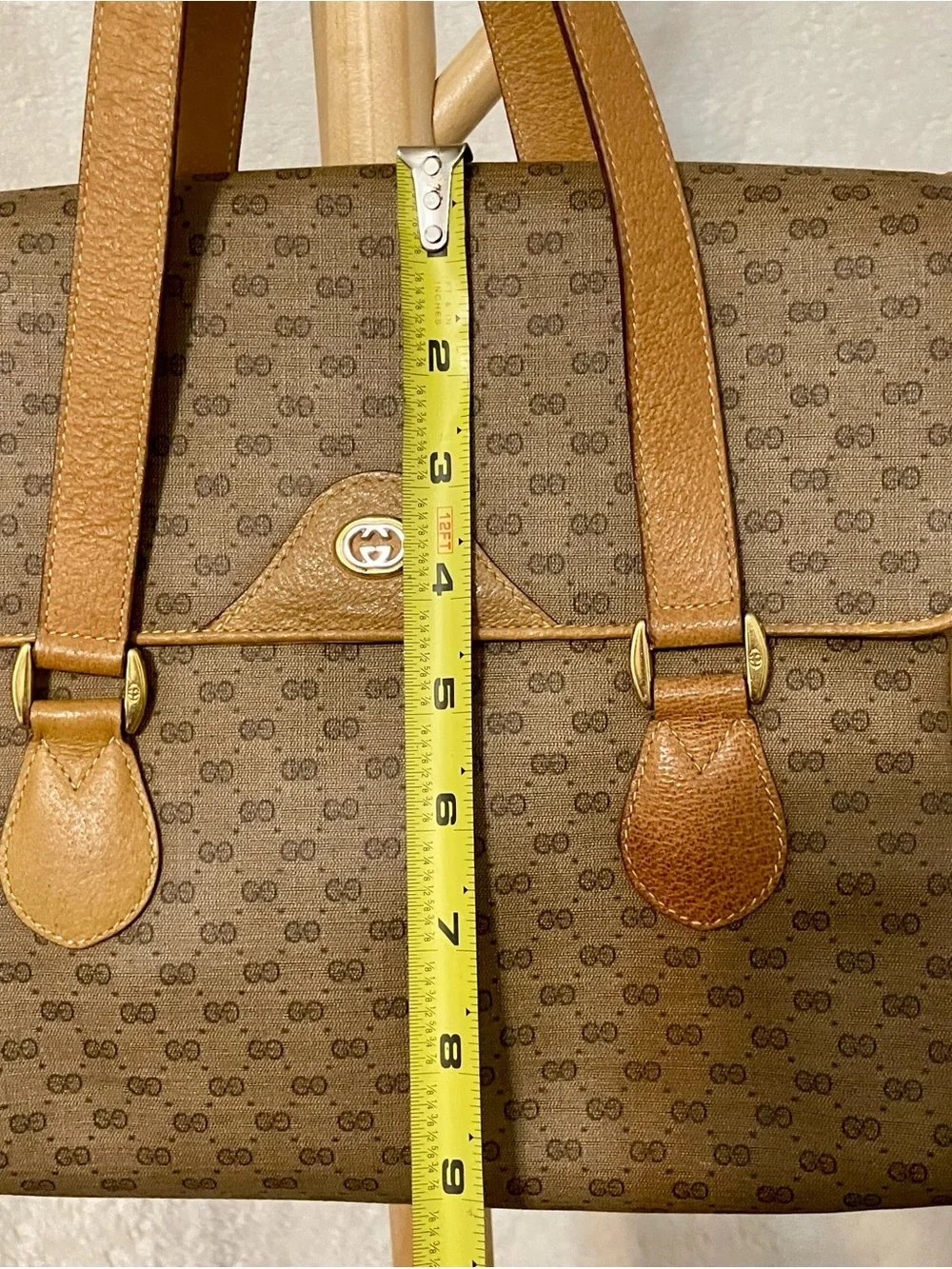 Gucci Brown Monogram Satchel with Tan Leather Trim